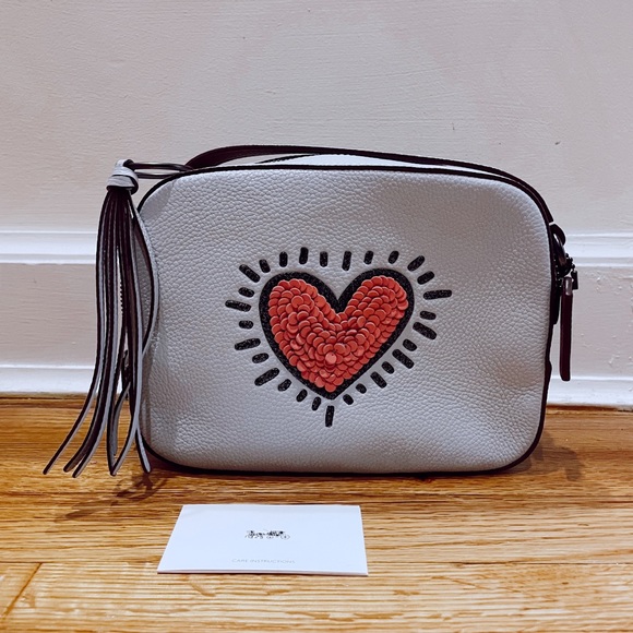 Coach Handbags - COACH x Keith Haring Sequin Heart Camera Bag